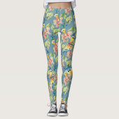Tropisch blauw vlinderbloempatroon leggings (Voorkant)