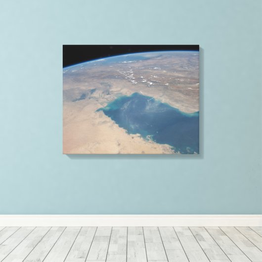 Tropisch blauw water van de Perzische Golf. Canvas Afdruk (Insitu (Houten vloer))