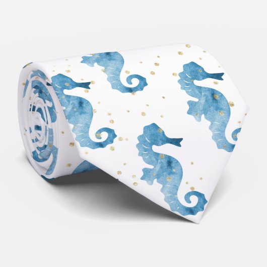 Tropisch blauw Waterverf Seahorse Patroon Stropdas (Opgerold)