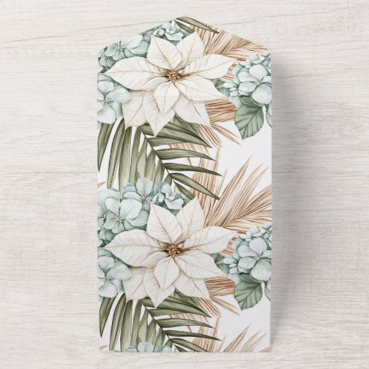 Tropisch Blauw Wit Bloemen Huwelijk All In One Uitnodiging (Buitenkant)