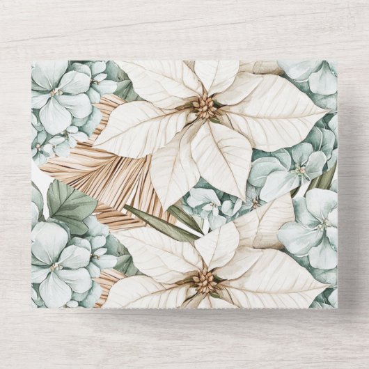 Tropisch Blauw Wit Bloemen Huwelijk All In One Uitnodiging (Achterkant)