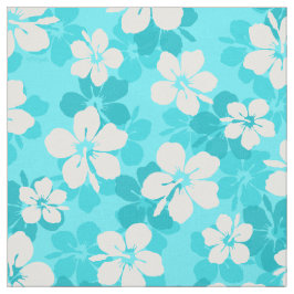 Tropisch blauw wit hibiscus bloempatroon stof