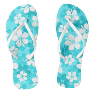 Tropisch blauw wit hibiscus bloempatroon teenslippers