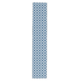 Tropisch blauw wit Ikat Quatrefoil Kunstpatroon Korte Tafelloper