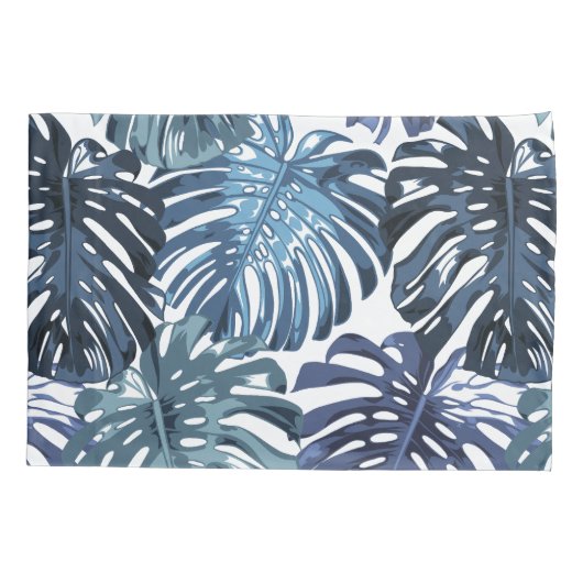 Tropisch blauw wit Oerwoud bladeren Kussensloop (Achterkant-Links)
