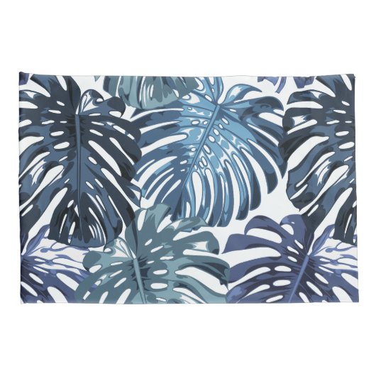 Tropisch blauw wit Oerwoud bladeren Kussensloop (Achterkant-Rechts)