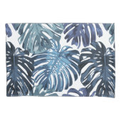 Tropisch blauw wit Oerwoud bladeren Kussensloop (Voorkant-Links)