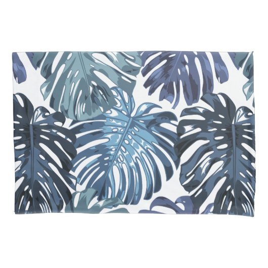 Tropisch blauw wit Oerwoud bladeren Kussensloop (Voorkant-Links)