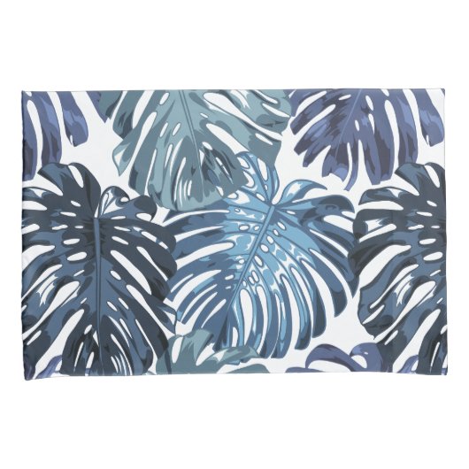 Tropisch blauw wit Oerwoud bladeren Kussensloop (Voorkant-Rechts)