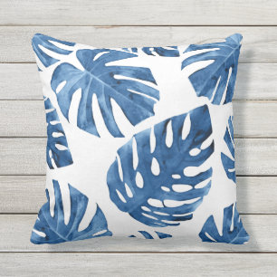 Tropisch blauw wit palmblad buitenkussen