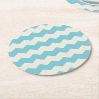Tropisch blauw wit zand Chevron Ronde Kartonnen Onderzetter