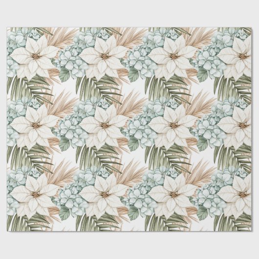 Tropisch Blauw Witte Bloemen Huwelijk Cadeaupapier (Vlak)