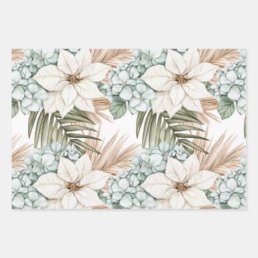 Tropisch Blauw Witte Bloemen Huwelijk Inpakpapier Vel (Voorkant)