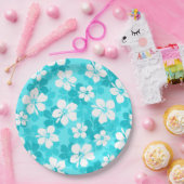 Tropisch Blauw Witte Hibiscus Flowers Patroon Papieren Bordje (Feest)