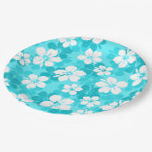 Tropisch Blauw Witte Hibiscus Flowers Patroon Papieren Bordje (Gekanteld)
