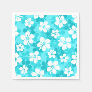 Tropisch Blauw Witte Hibiscus Flowers Patroon Servet