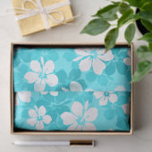 Tropisch Blauw Witte Hibiscus Flowers Patroon Tissuepapier (Geschenk)