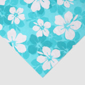 Tropisch Blauw Witte Hibiscus Flowers Patroon Tissuepapier (Detail)