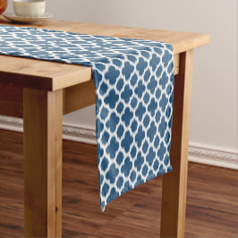 Tropisch Blauw Witte Ikat Vierlob Motief Kunstpatr Korte Tafelloper