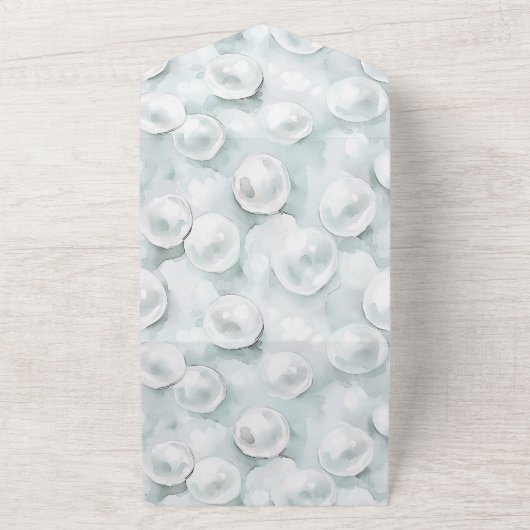 Tropisch Blauw Witte Parels Wedding All In One Uitnodiging (Buitenkant)