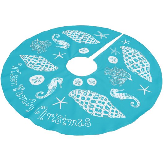 Tropisch blauw Zee Life Print aangepaste tekst Kerstboom Rok (Gekanteld)