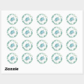 Tropisch blauw Zee schildpad Waterverf Greenery Ronde Sticker (Vel)