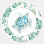 Tropisch blauw Zee schildpad Waterverf Greenery Ronde Sticker (Voorkant)