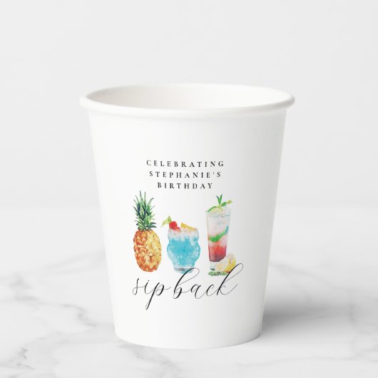 Tropisch Blauwe Ananas Cocktails Verjaardagsfeest Papieren Bekers (Voorkant)