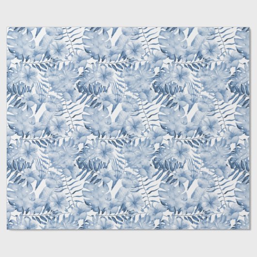 Tropisch blauwe bloemen cadeaupapier (Vlak)
