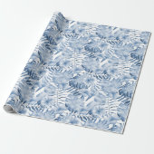 Tropisch blauwe bloemen cadeaupapier (Uitgerold)