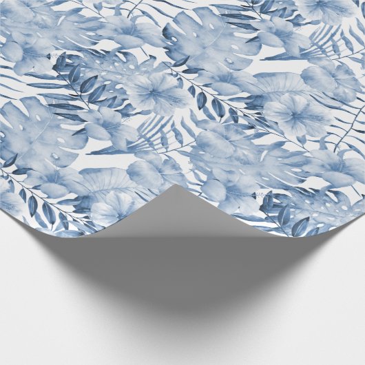 Tropisch blauwe bloemen cadeaupapier (Hoek)
