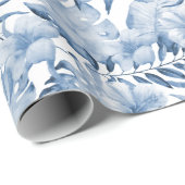 Tropisch blauwe bloemen cadeaupapier (Rol Hoek)