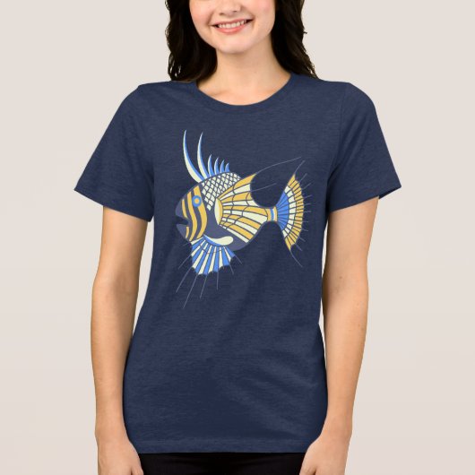 Tropisch Blauwe Gele Aquatische Vis Tri-Blend Shirt (Voorkant)