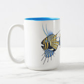 Tropisch Blauwe Gele Aquatische Vis Tweekleurige Koffiemok (Links)