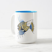 Tropisch Blauwe Gele Aquatische Vis Tweekleurige Koffiemok (Voorkant links)
