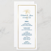 Tropisch blauwe goudpalm Beach Weddenschap Menu (Voorkant / Achterkant)