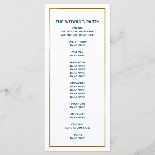 Tropisch blauwe goudpalm Beach Weddenschap Programmakaart (Achterkant)