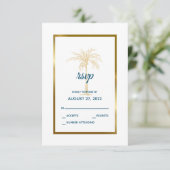 Tropisch blauwe goudpalm Beach Weddenschap RSVP Kaartje (Staand voorkant)