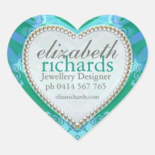 Tropisch Blauwe Groene Aangepaste Naam Harde Stick Hart Sticker (Voorkant)