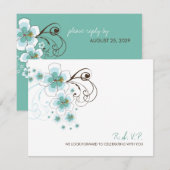 Tropisch Blauwe Hibiscus Strand Bestemming Trouwen RSVP Kaartje (Voorkant / Achterkant)