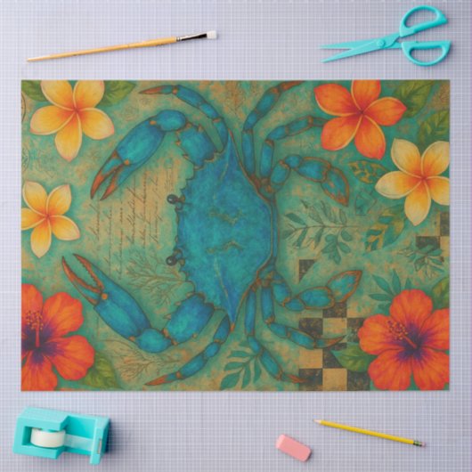 Tropisch Blauwe Krab Decoupage Papier – Kust (Craft)