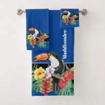 Tropisch blauwe monogram naam Toucan Bathroom