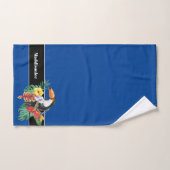 Tropisch blauwe monogram naam Toucan Bathroom Bad Handdoek (Handdoek)