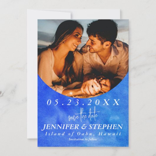 Tropisch-blauwe oceaan strandend de trek van de Gr Save The Date (Voorkant)