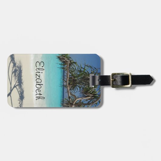 Tropisch blauwe oceaanstrand foto bagagelabel (Voorkant horizontaal)