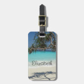 Tropisch blauwe oceaanstrand foto bagagelabel (Voorkant verticaal)