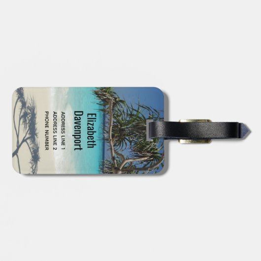Tropisch blauwe oceaanstrand foto bagagelabel (Achterkant horizontaal)