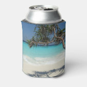 Tropisch blauwe oceaanstrand foto blikjeskoeler (Blikje Achterkant)