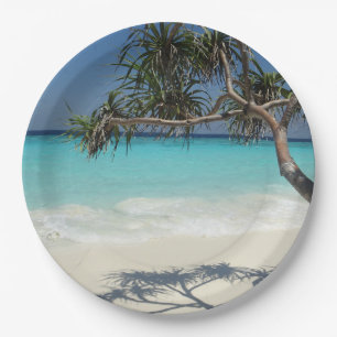 Tropisch blauwe oceaanstrand foto papieren bordje