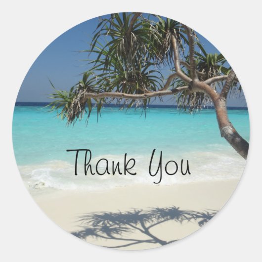 Tropisch blauwe oceaanstrand foto ronde sticker (Voorkant)